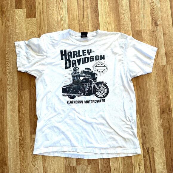 White Harley Davidson Legendary Motorcycles Tee - Size XL - Picture 2 of 8